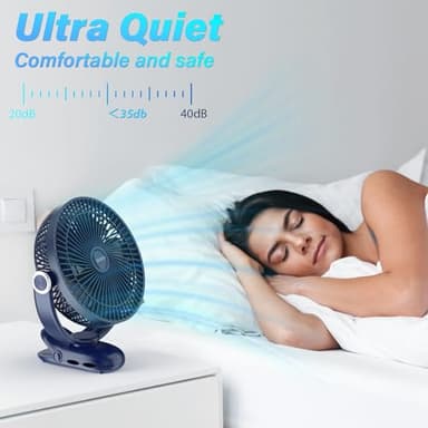 BIVBTP 12000mAh Clip on Fan 30H Longest Runtime, 8in Portable Fan Rechargeable, Ultra Quiet with Heavy-Duty Clamp, USB Desk Fans for Golf Cart,Office Desk, Treadmill, Camping, Bedroom - Image 5