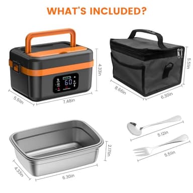 AERKINE Electric Lunch Box For Adults - Heated Lunch Box For Men Women Insulated & Self Heating, Battery Powered Food Warmers With Containers, Cordless Rechargeable Lunch box For Drivers(Orange) - Image 2