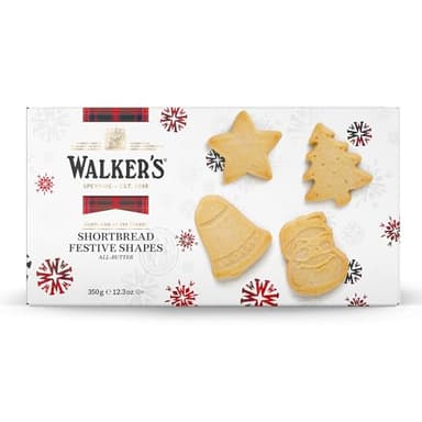 Walker’s Assorted Shortbread Cookies in Festive Shapes - Includes Christmas Tree, Bell, Star and Santa Claus Shaped Christmas Cookies - Image 1