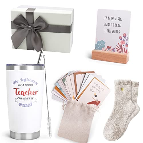 Teacher Gifts, Teacher Appreciation Gifts with 20 OZ Insulated Tumbler, Affirmation Cards Unique Gift Ideas for Women, Cozy Socks Thank You Basket Box for New Teachers, Teachers Christmas Gift - Image 1