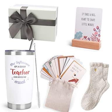 Teacher Gifts, Teacher Appreciation Gifts with 20 OZ Insulated Tumbler, Affirmation Cards Unique Gift Ideas for Women, Cozy Socks Thank You Basket Box for New Teachers, Teachers Christmas Gift - Image 1