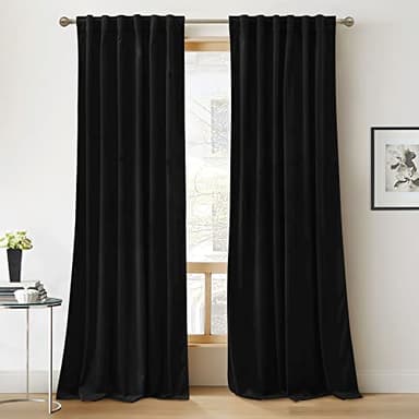 RYB HOME Velvet Curtains 120 inches - Blackout Heavy Duty Curtains Soft Luxury Back Tap Window Covering Privacy Blinds for Kids Room Bathroom Bedroom, Black, W52 x L120 inches, 2 Panels - Image 1