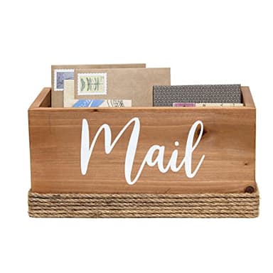 Elegant Designs HG2036-NWD Homewood Farmhouse Rustic Wood Decorative Mail Holder, Bills, Letter Storage, Sorter w Wrapped Rope, Cutout Handles w Mail White Script for Décor, Desk, Office, Nat Wood - Image 5