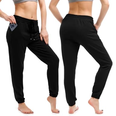Walifrey Womens Joggers with Pockets, Drawstring Sweatpants Women for Lounging Jogging Gym and Workout Black,1 Pack Black L - Image 2