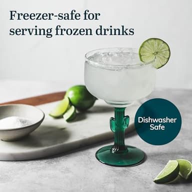 Libbey Cactus Margarita Glasses Set of 4, Durable Green Stemmed Cocktail Glasses, Lead-Free Cactus Glassware, Unique Plant Themed Frozen Margarita Glasses, 16-Ounce - Image 5