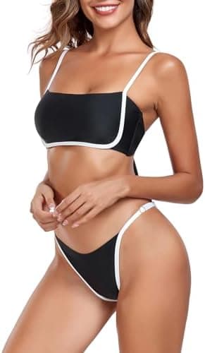 RELLECIGA Women Bandeau Bikini Set Adjustable Splicing Color High Cut Two Piece Bathing Suits - Image 4