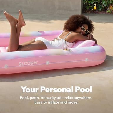 SLOOSH Inflatable Tanning Pool Lounger Float, 70" x 46" Pool Floats Adult with Pillow, 4 in 1 Suntan Tub Raft Floatie,Sunbathing Bed Lounge for Water Blow Up Ball Pit Party Gifts,Pink Tie-dye - Image 2