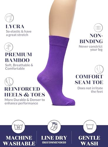 Hugh Ugoli Womens Rayon derived from Bamboo Dress Socks, Crew Soft Thin Calf Socks for Business, Autumn & Fall, Trouser & Casual, Purple/Pink/Blue, 3 Pairs, Shoe Size: 6-9 - Image 2