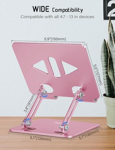 Aoviho Tablet Stand Holder for Desk, Adjustable Desktop Tablet Holder, Foldable Aluminum Tablet Mount for iPad pro 12.9, iPad Air Mini, Samsung Galaxy Tabs Z Fold Kindle Fire,4-12 inch, Rose Gold - Image 6