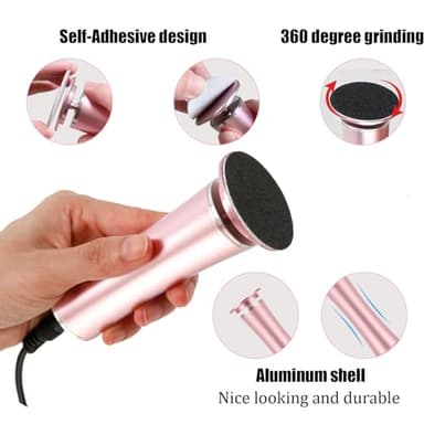 Electric Foot File Callus Remover Professional Foot Sander Grinder Scrubber Foot File Pedicure Tools Adjustable Speed 60 Replacement Sandpaper disc Easy to Remove Cutin Dead Skin calluses-Rose Gold - Image 6