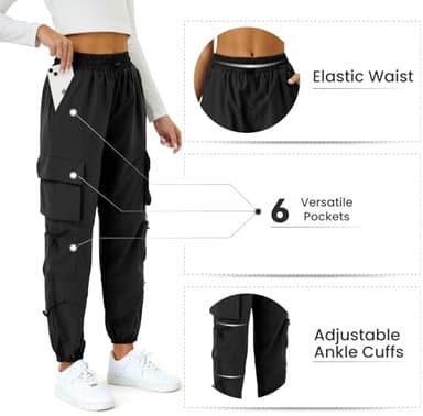 Womens Parachute Cargo Pants with Pockets Quick Dry Hiking Pants Lightweight Water-Resistant Baggy Joggers - Image 6