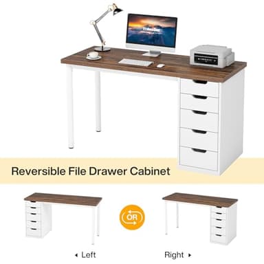 Tribesigns Computer Desk with 5 Drawers, 47 inches Rustic Brown Home Office Desk with Storage, Modern Simple Laptop Desk Study Writing Table for Small Spaces (Reversible Drawer Cabinet) - Image 7