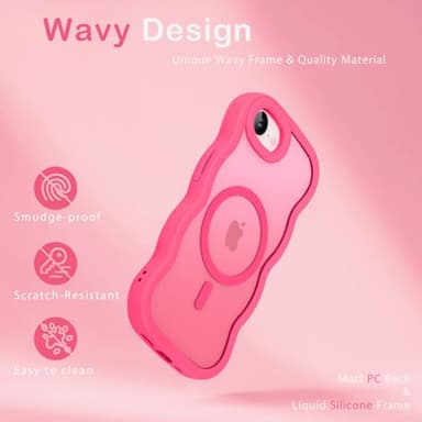 Amzfield Magnetic for iPhone 16e Case, Compatible with Magsafe Wavy Frame Cute Design Translucent Matte Hard Back Silicone Bumper Shockproof Protective Phone Case for iPhone 16 e Women Girls, Hot Pink - Image 5