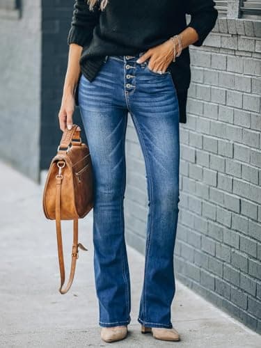 KUNMI Women's High Waisted Bell Bottom Bootcut Jeans Flare Wide Leg Stretch Trendy Jeans - Image 3