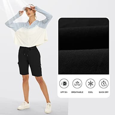 MoFiz Hiking Shorts for Women 10" Quick Dry Active Athletic Cargo Shorts Lightweight Summer Casual Running Shorts with Pockets Black L - Image 4