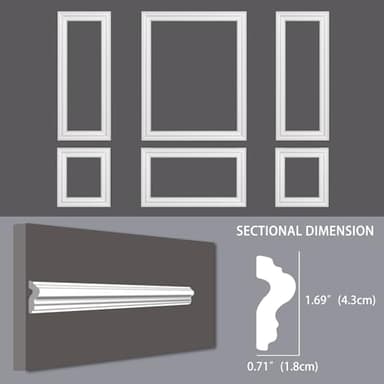 Lunghaa 6-Frame Premade Accent Wall Molding Kit, Ready-to-Assemble Wainscoting Panels, Pre-Cut Chair Rail Moulding Trim for Home Décor - Image 4