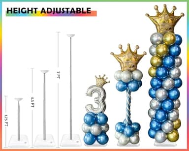 YALLOVE Balloon Column Stand Kit, 2 Sets of 7 Feet Height Adjustable Balloon Tower Pillar with Reusable Metal Telescopic Design for Birthday, Wedding, Baby Shower, Graduation Party Decoration - Image 2