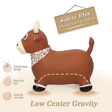 INPANY Bouncy Bull Farm Animal Hopping Toys for 1 2 Year Old Boy Gifts, Ride on Toddler Brown Cow Hopper, Kids Inflatable Jumping Horse, Outdoor Indoor Rubber Bouncer for 3 4 Yr Girl Birthday - Image 4