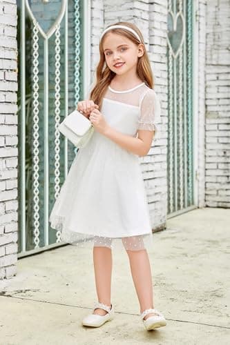Arshiner Toddler Girls Tulle Summer Puff Sleeve Baby Girls Tutu Princess Party Casual Dress 4-5 Year White - Image 8