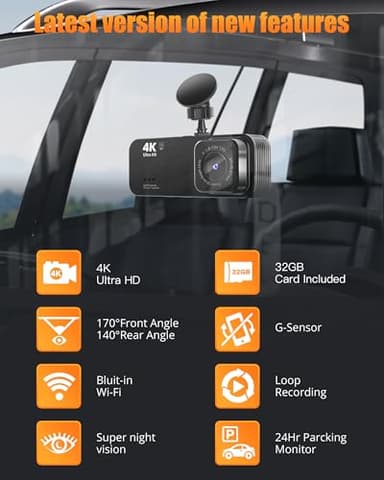 Dash Cam Front and Rear, 4K+1080P Dual Dash Camera for Cars with 5G WiFi, Built-in 32GB Card, Night Vision, G-Sensor, 24H Parking Mode - Image 7