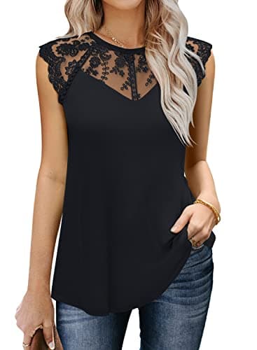 MIHOLL Womens 2025 Sleeveless Lace Trim Tops Casual Loose Blouses Ruffle Tank Shirts(Black,large) - Image 1