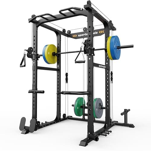Sportsroyals Power Cage,1600lbs Multi-Function Power Rack with Adjustable Cable Crossover System and More Training Attachment, Weight Cage for Home Gym with Multi-Weight Combination Barbell Plates - Image 1
