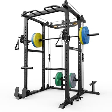Sportsroyals Power Cage,1600lbs Multi-Function Power Rack with Adjustable Cable Crossover System and More Training Attachment, Weight Cage for Home Gym with Multi-Weight Combination Barbell Plates - Image 1