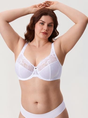 DELIMIRA Women's Plus Size Full Coverage Underwire Unlined Minimizer Lace Bra White 36D - Image 4