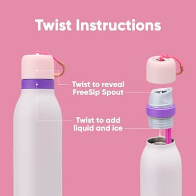 Owala FreeSip Twist Insulated Stainless Steel Water Bottle with Straw for Sports and Travel, BPA-Free, 24-oz, Pink/Purple (Dreamy Field) - Image 4