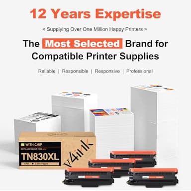 v4ink TN830XL Toner Cartridge Ink for Brother HL-L2460DW Printer Replacement for TN830 XL TN830 TN-830 Toner Set for DCP-L2640DW HL-L2405W HL-L2400D MFC-L2820DW HL-L2480DW Printer, 4PK High Yield - Image 7