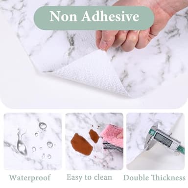 Drawer and Shelf Liner for Kitchen Cabinet: 23.6 in X 20 Ft Non Slip Waterproof Shelf Paper Non Adhesive Refrigerator Liners White Marble Easy Liners for Bathroom with Knife Tape Measure - Image 2