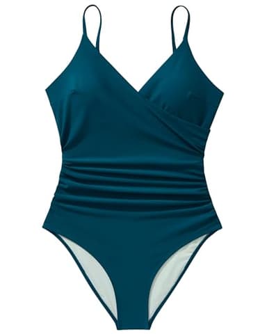 SUUKSESS Women Sexy Wrap Push Up One Piece Swimsuit Slimming Tummy Control Bathing Suit Retro Backless Cut Out Swimwear (Peacock Blue,S) - Image 4