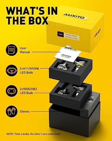 AUXITO 9005/HB3 H11/H8/H9 LED Bulbs Combo, 50000LM Bright 6500K Cool White, 120W Fanless Light Bulbs, Pack of 4 - Image 6