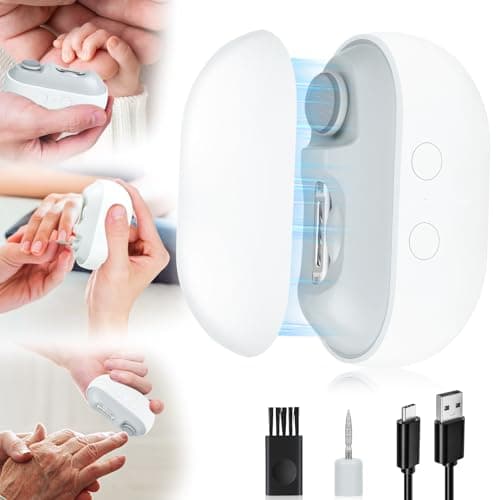 Electric Nail Clipper with LED Light & 2 Speeds, 3 in 1 Design, Electric Nail Trimmer with Nail Clip Storage, USB Rechargeable Automatic Nail Clipper for Babies, Seniors and Adults (Frosted White) - Image 1