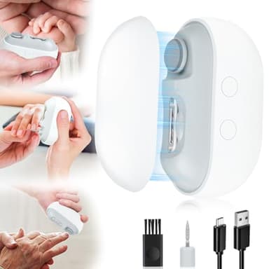 Electric Nail Clipper with LED Light & 2 Speeds, 3 in 1 Design, Electric Nail Trimmer with Nail Clip Storage, USB Rechargeable Automatic Nail Clipper for Babies, Seniors and Adults (Frosted White) - Image 1