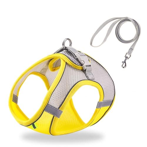 HIPVMES Cat Harness and Leash Set Soft Adjustable Escape Proof Cat Leash Breathable Comfortable Vest Easy to Wear Kitten/Small Dogs Harness for Outdoor Walking Yellow XS