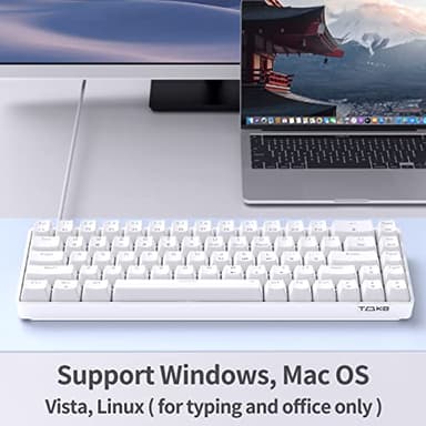 TMKB T68SE 60% Mechanical Gaming Keyboard – Ultra-Compact 68 Keys Wired Keyboard with Blue Switches, LED Backlit, Dedicated Arrow & Control Keys – White – for Windows PC/Laptop/Gamers/Typists - Image 8