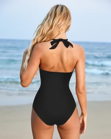 SUUKSESS Women Sexy Tummy Control One Piece Swimsuits Halter Push Up Monokini Bathing Suits (Black, S) - Image 5
