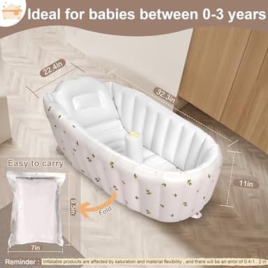 Mink Inflatable Baby Bathtub with Built-in Air Pump, Newborn to Toddler Bath Tub,Portable Travel Shower Basin with Back Support, Deflates and Folds Easily (Olive Bath) - Image 5