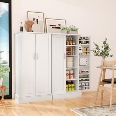 kepptory Kitchen Pantry Cabinet, Pantry Storage Cabinet with Adjustable Shelves and Drawer, Sideboard Buffet Cupboards Storage Shelf for Home Office Use (White, 16" D x 24" W x 47" H) - Image 7