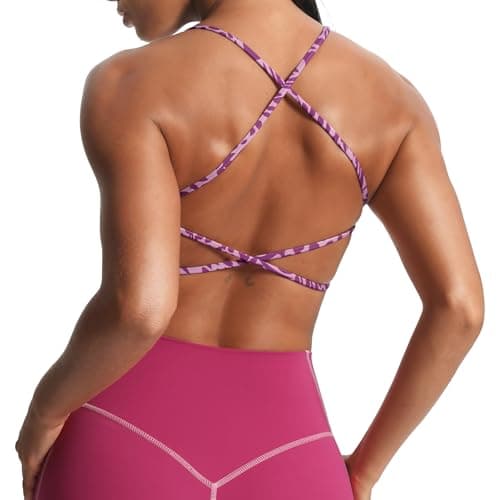 Aoxjox Women's Workout Sports Bras Fitness Ivy Low Impact Bra Yoga Crop Tank (Purple Leaf Print, Medium) - Image 1