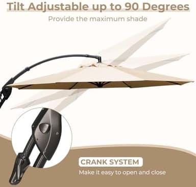 Grand patio 12 FT Sunbrella Cantilever Umbrella with Base Outdoor Aluminum Offset Umbrella Round Shade with Tilt Adjustment (Flax, 12 FT-SUNBRELLA - Image 5