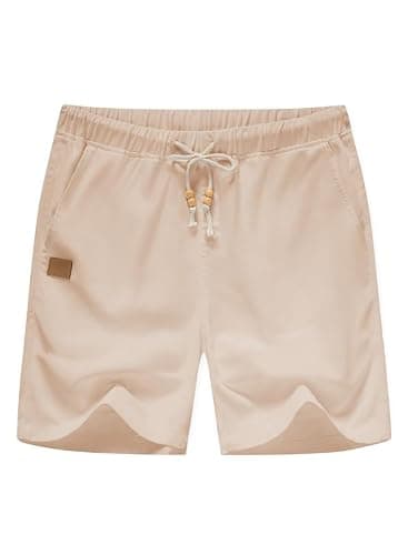 JMIERR Men's Casual Cotton Linen Shorts - Drawstring Summer Beach Stretch Golf Dress Short 7 inch Polo Shorts with Pockets for Men, 2XL, Khaki - Image 4