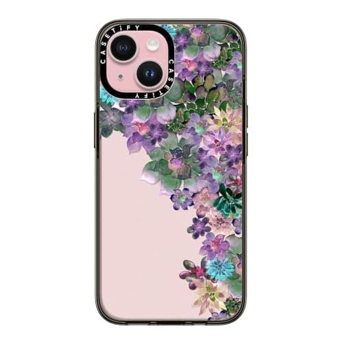 CASETiFY Compact iPhone 15 Case [4 ft. 2X Military Grade Drop Protection/Slim/Lightweight] - My Succulent Garden - Clear Black - Image 1