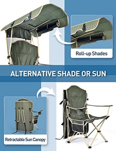 Docusvect Folding Camping Chair with Shade Canopy for Adults, Canopy Chair for Outdoors Sports with Cup Holder, Side Pocket for Camp, Beach, Tailgates, Fishing - Support 330 LBS - Image 5