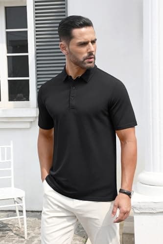 MAGCOMSEN Men's Polo Shirts Short Sleeve Golf Shirts Black Shirt Cotton Polo Shirts Classic Fit Tennis Polo Summer Casual Collared Shirt T Black, 2XL - Image 3