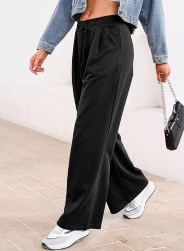 Aleumdr Womens Wide Leg Joggers 2025 Fall Trendy Baggy Pants Y2K Elastic Waist Jogger Sweatpants Track Pants Black Large - Image 4