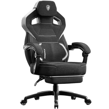 Dowinx Fabric Gaming Chair with Footrest, Big and Tall Ergonomic Gamer Chair with Lumbar Support, Wide Back Computer Chair for Heavy People, Black - Image 1