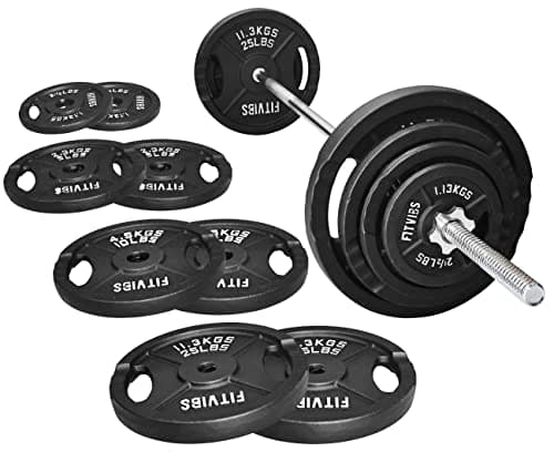 Fitvids Cast Iron 1" Standard Weight Plates Including 5FT Standard Barbell Bar & Star Locks, 95 Pounds Set (85 Lbs Plates + 10 Lbs Barbell Bar), Multiple Packages - Image 1