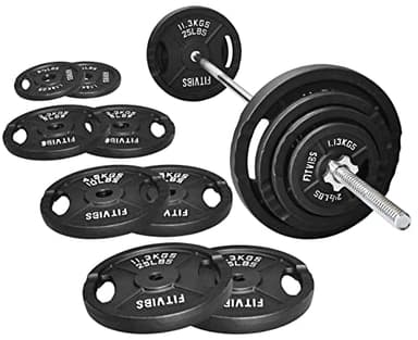 Fitvids Cast Iron 1" Standard Weight Plates Including 5FT Standard Barbell Bar & Star Locks, 95 Pounds Set (85 Lbs Plates + 10 Lbs Barbell Bar), Multiple Packages - Image 1